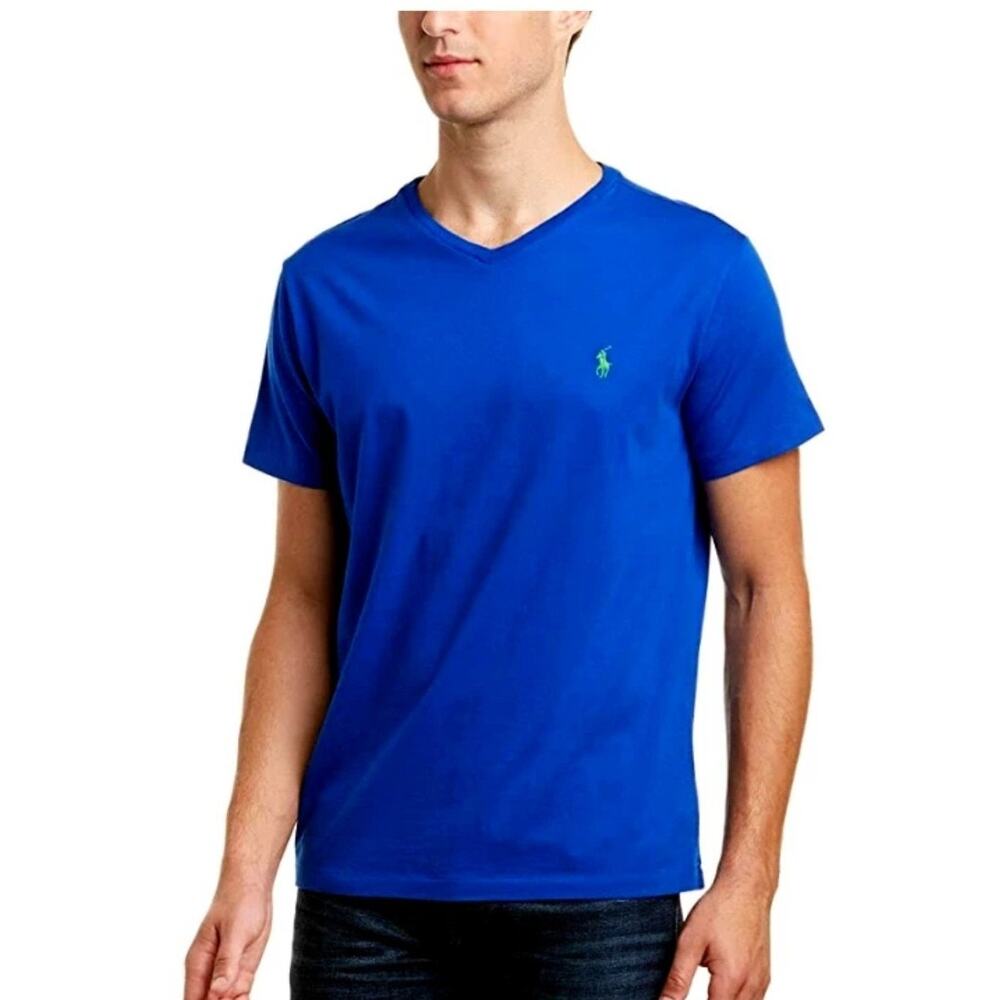 Men’s Ralph Lauren POLO Blue V-neck Shirt Sleeve Shirt Size Large